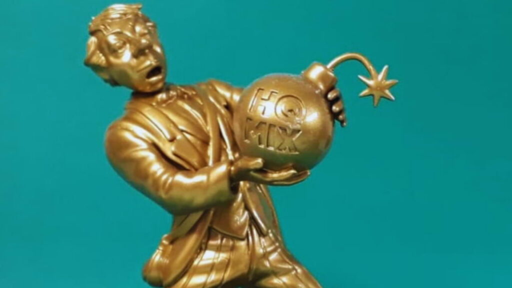 Ilustração de Nhô Quim segurando o Troféu HQMIX, personagem criado por Angelo Agostini e homenageado no 31º Troféu HQMIX.